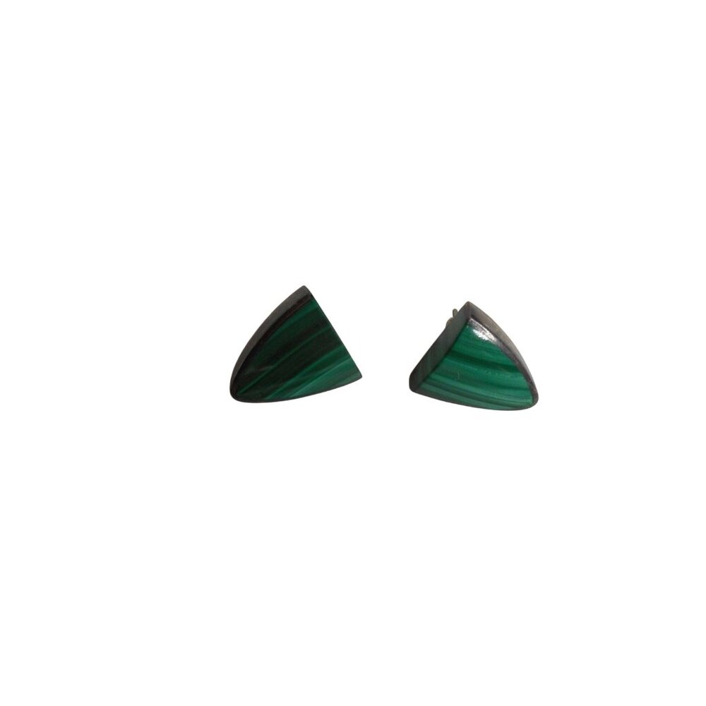 Vintage Estate Malachite Sterling Sliver 925 J Gomez Signed post earrings shield - Picture 2 of 4